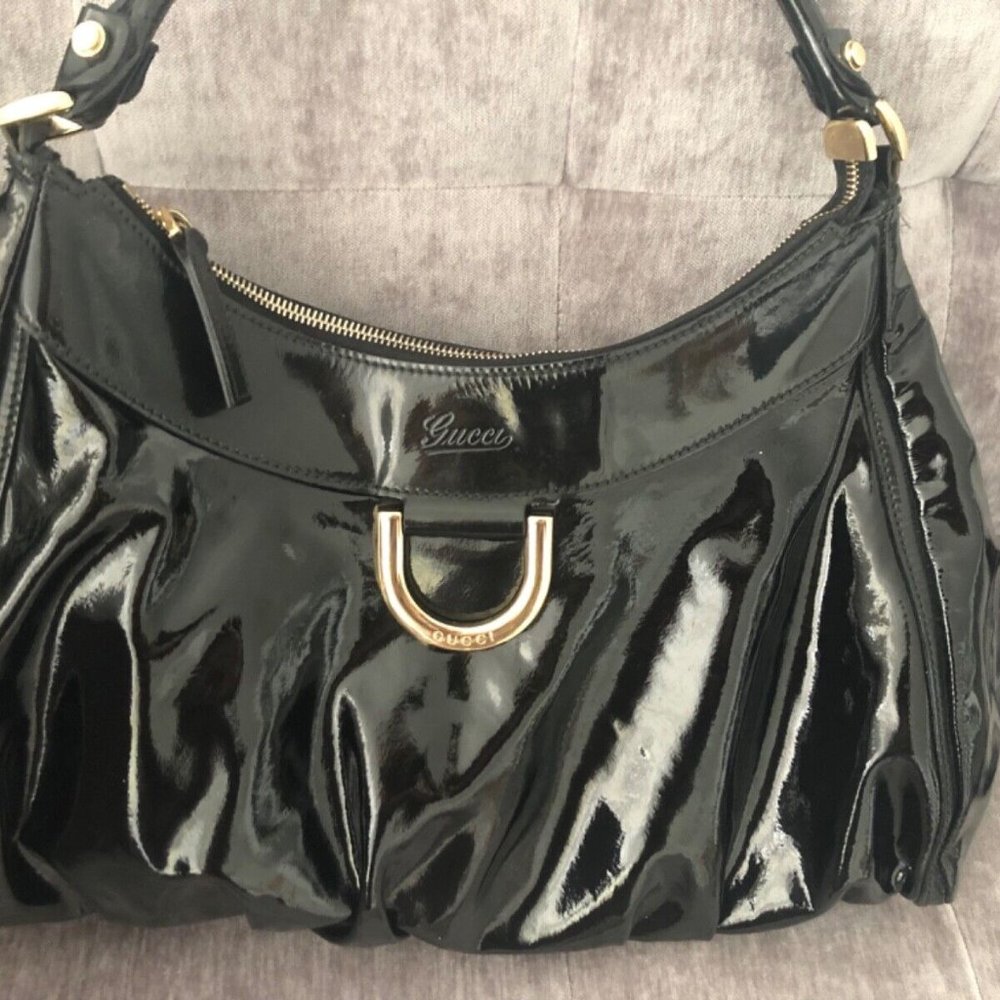 Gucci Black Patent Leather Abbey D-Ring Shoulder Bag preloved